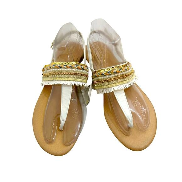 Olivia Miller White Embellished Thong Adjustable Ankle Sandals, Size 9 - Picture 1 of 8